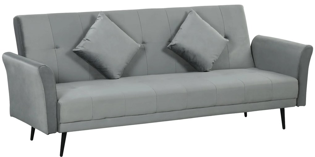 HOMCOM Sofá Cama Convertível Sofá Cama de 3 Lugares com Encosto Ajustável de 3 Níveis e 2 Almofadas Acolchoadas 206x81x83 cm Cinza