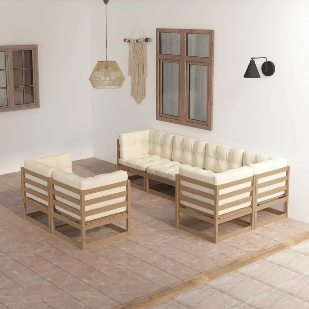 vidaXL 7 pcs conjunto lounge de jardim c/ almofadões pinho maciço