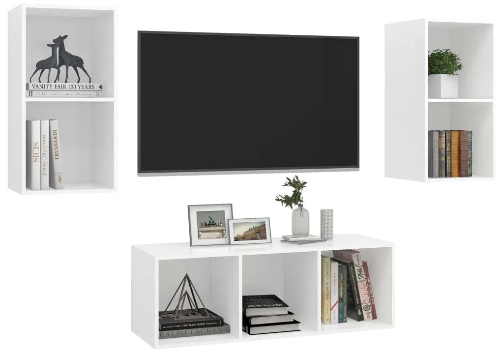 3 pcs conjunto de móveis de TV contraplacado branco