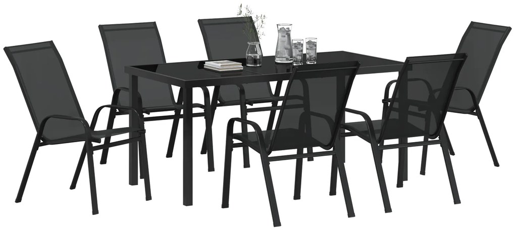 Conjunto de Jantar de Jardim vidaXL 7 Peças Preto Textilene e Aço