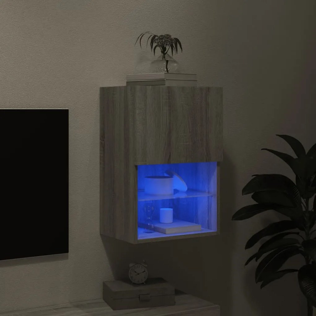 Móvel de TV com luzes LED 40,5x30x60 cm cinzento sonoma