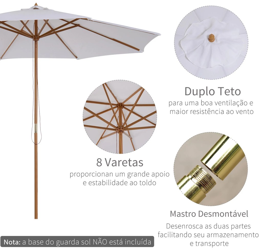 Chapéu de Sol de Jardim Ø300x250cm com Sistema de Polia Teto Ventilado