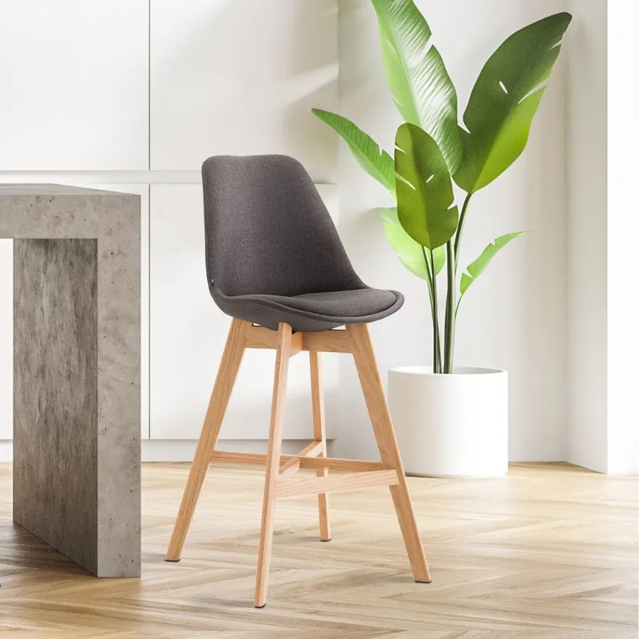 Banco de bar Cannes em tecido e com estrutura de Cor Natural 48 x 112 x 56 cm Cinzento escuro