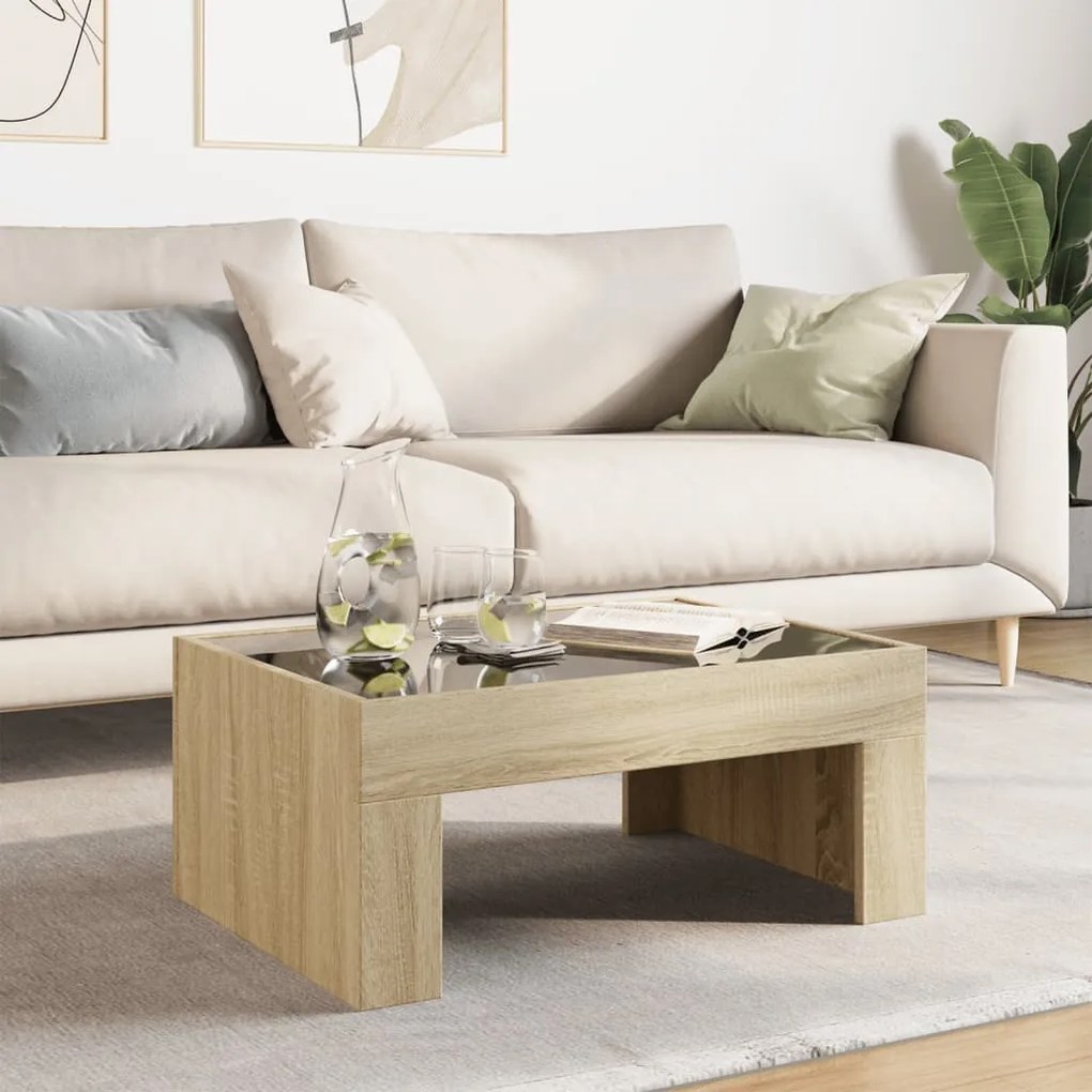 Mesa de centro luzes LED Infinity 70x50x30 cm carvalho sonoma