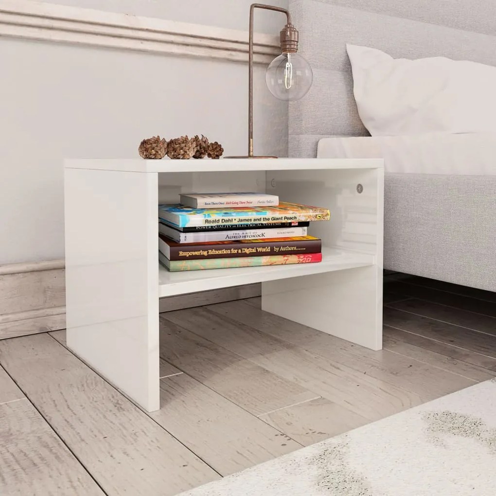 Mesas-de-cabeceira 2 pcs 40x30x30cm aglomerado branco brilhante