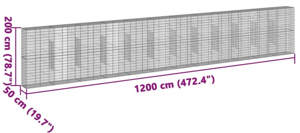 Cesto gabião com cobertura 1200x50x200 cm ferro galvanizado