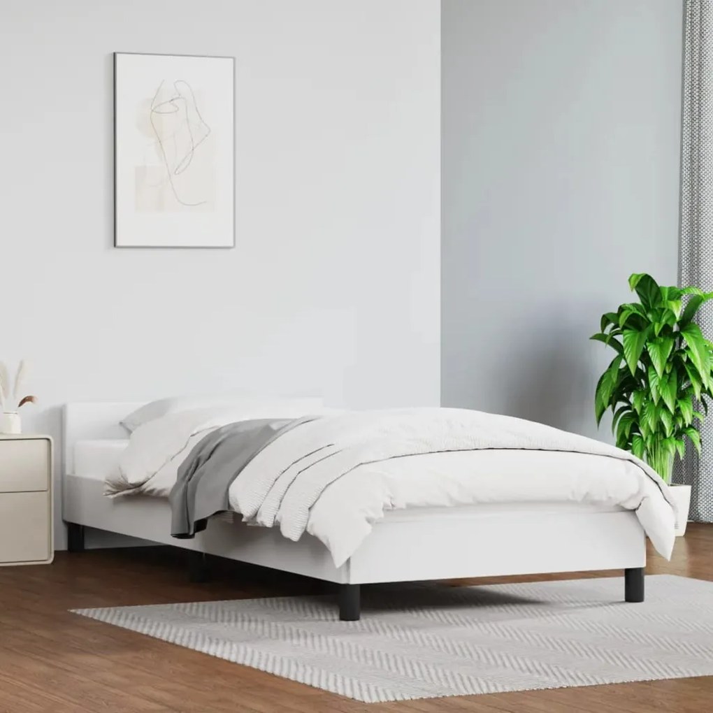 Estrutura de Cama Salu com Cabeceira em Couro Artificial Branco - 90x2