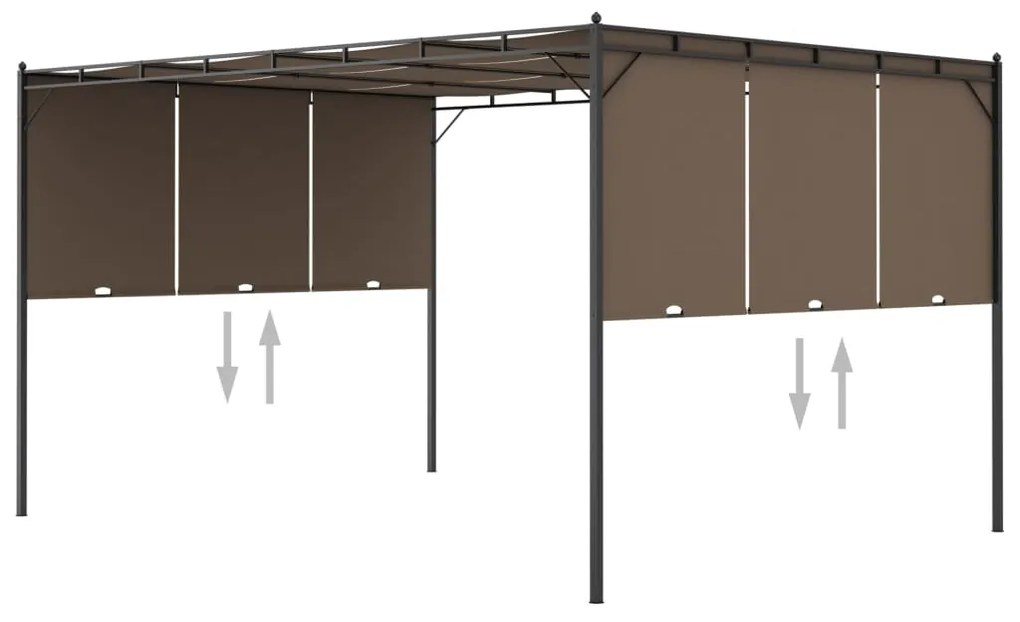 312264 vidaXL Gazebo jardim c/ cortina lateral 4x3x2,25m cinzento-acastanhado