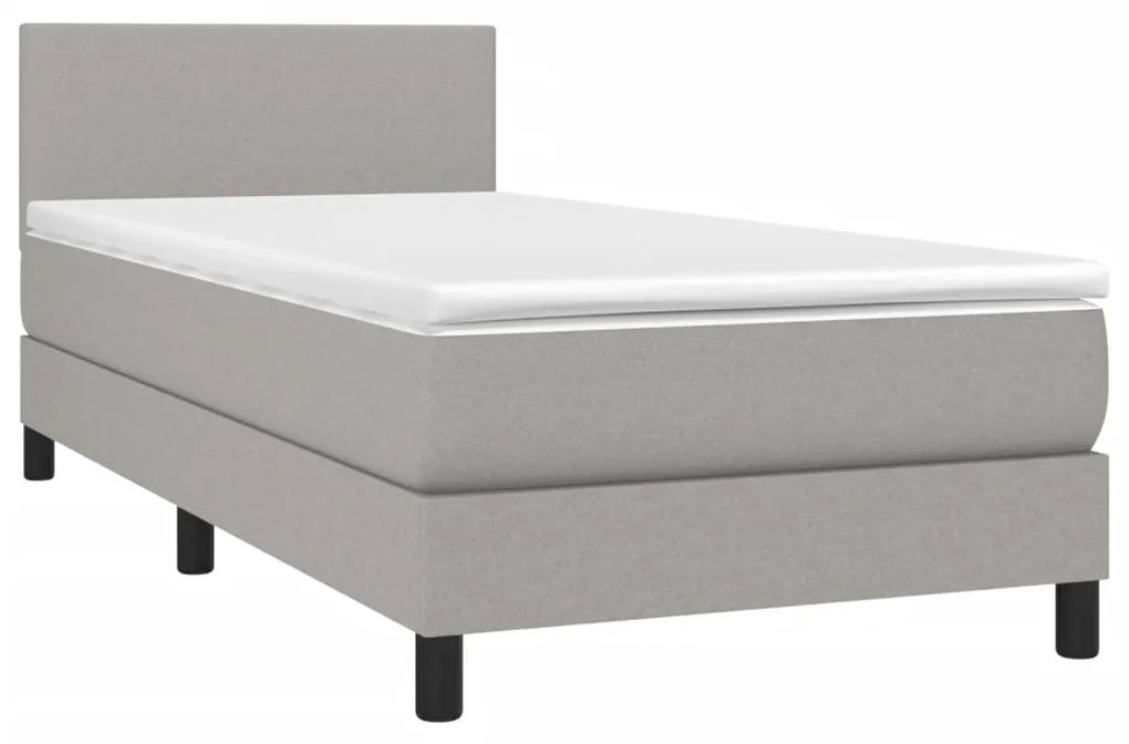 Cama box spring c/ colchão e LED 90x200 cm tecido cinza-claro