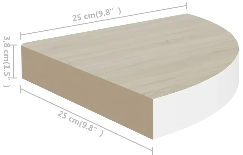 Prateleiras canto parede 4 pcs 25x25x3,8 cm MDF carvalho/branco