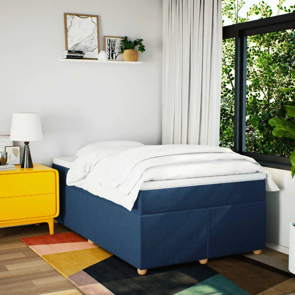 Cama boxspring com colchão 120x190 cm tecido azul