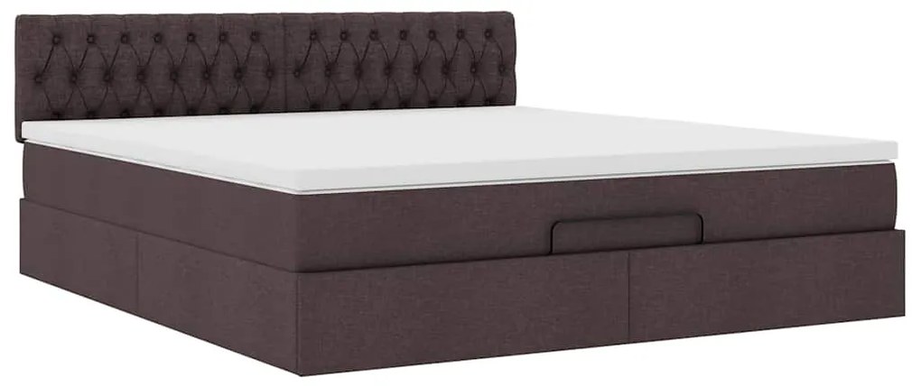 Estrutura de cama otomana com colchão tecido castanho escuro