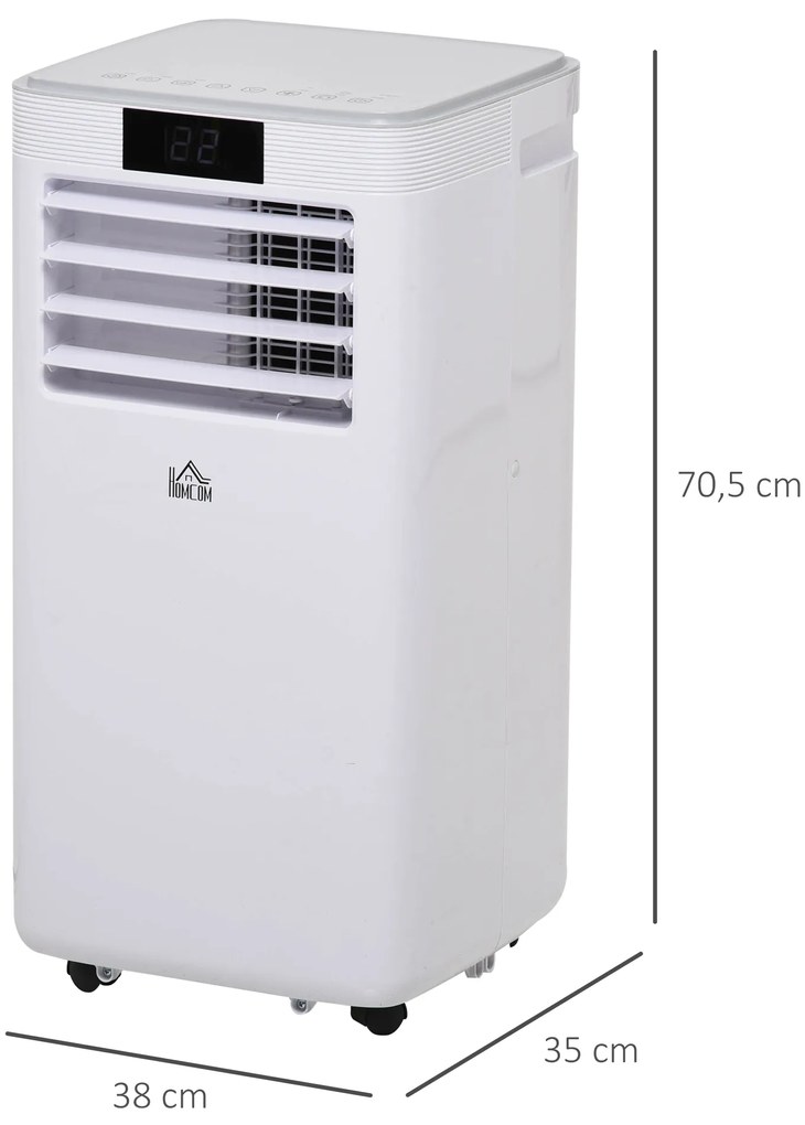 HOMCOM Ar Condicionador Portátil 4 em 1 Ventoinha Refrigerador e Desumidificador 2 Velocidades com Ecrã LED Controlo Remoto Silencioso 900W 38x35x70,5 cm Branco