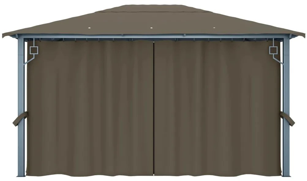 Gazebo c/ cortinas e cordões luzes LED 4x3 m alumínio cinza-ac.