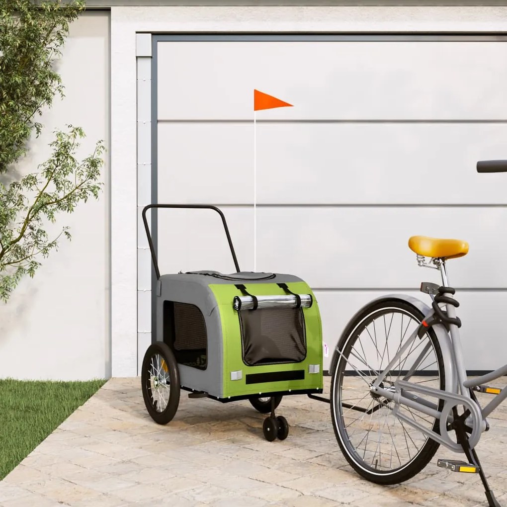 vidaXL Reboque de bicicleta p/ animais tecido oxford/ferro verde/cinza