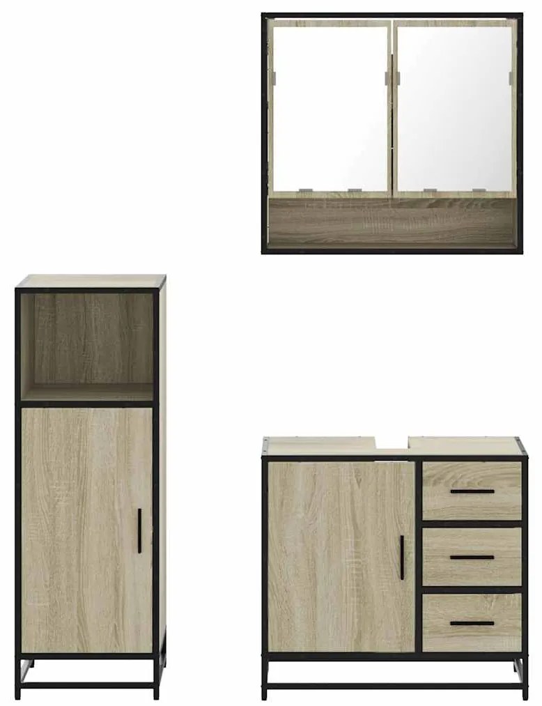 3 pcs conj. móveis casa banho derivados madeira carvalho sonoma