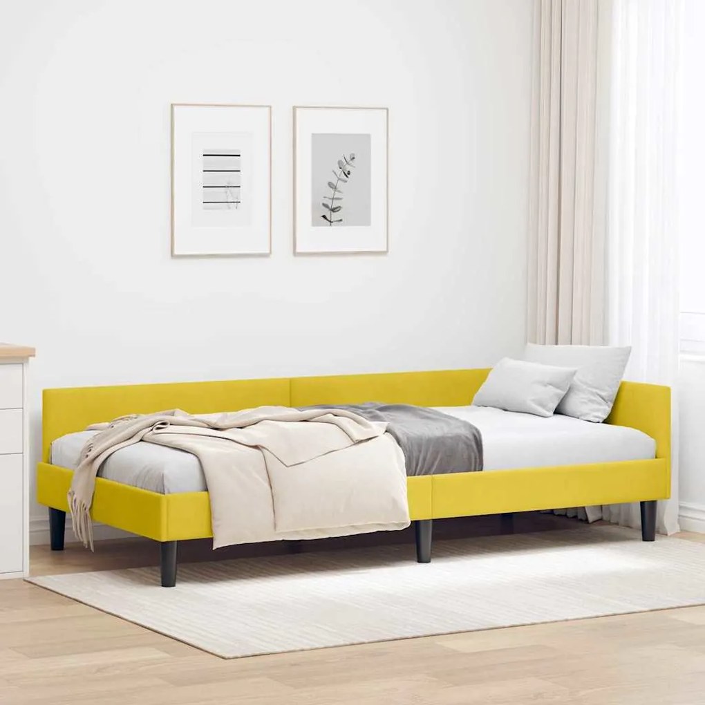 vidaXL Estrutura de Cama de Canto Amarelo 100 cm x 200 cm Veludo
