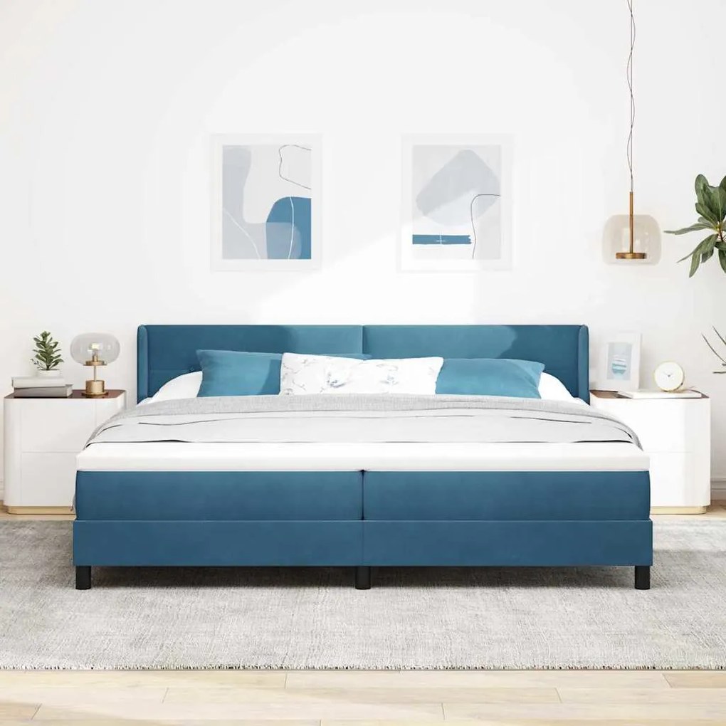 Cama Box Spring vidaXL com Colchão Azul Escuro 200x200 cm Veludo