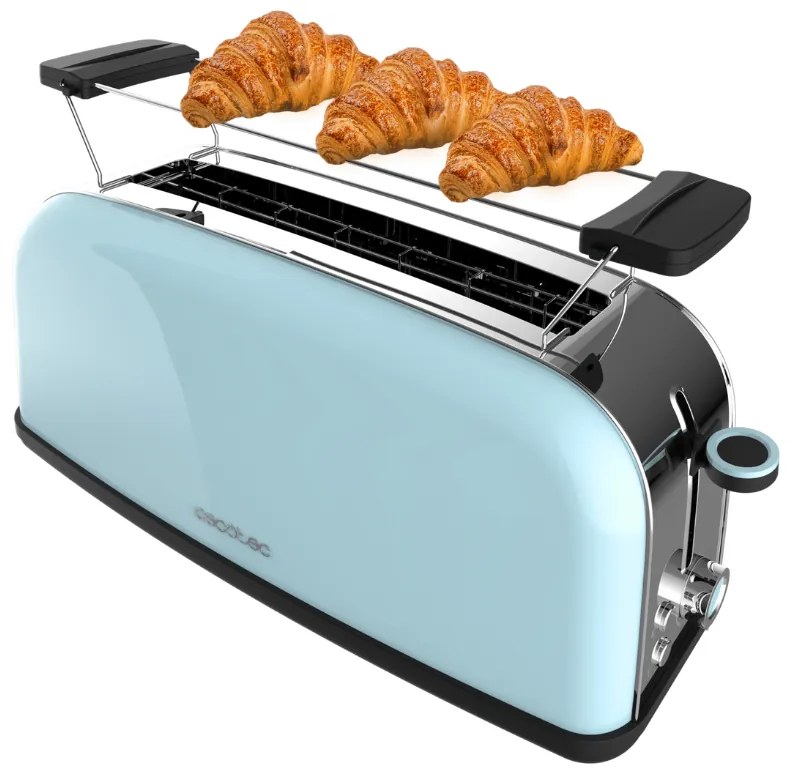 Torradeira vertical Toastin' time 850 Blue Long de aço com ranhura longa e suporte para pãezinhos