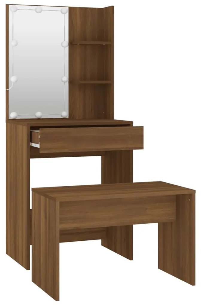 Conjunto toucador com LEDs madeira processada sonoma castanho