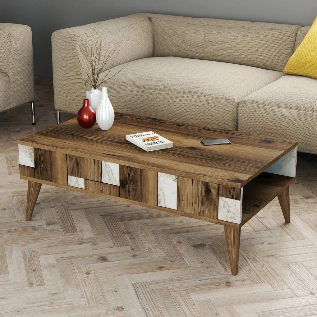 Mesa de Centro Madrid – Branco e Nogueira – 105x37,6x60 cm