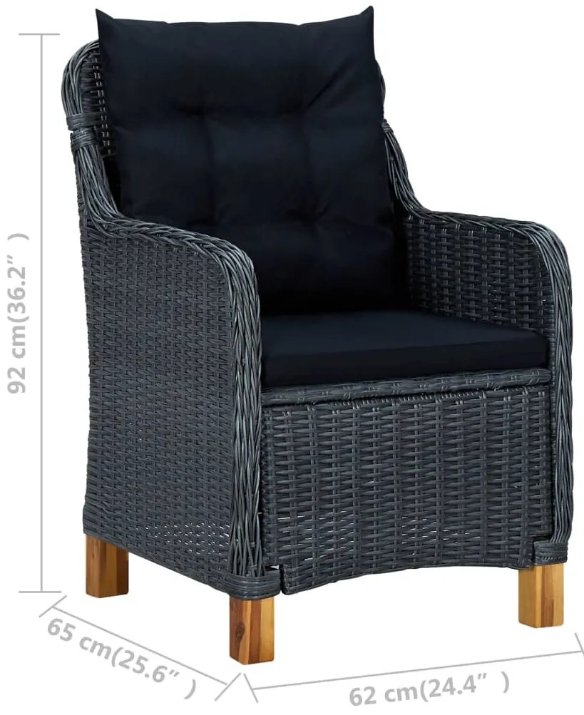 Cadeiras de jardim c/ almofadões 2 pcs vime PE cinzento-escuro