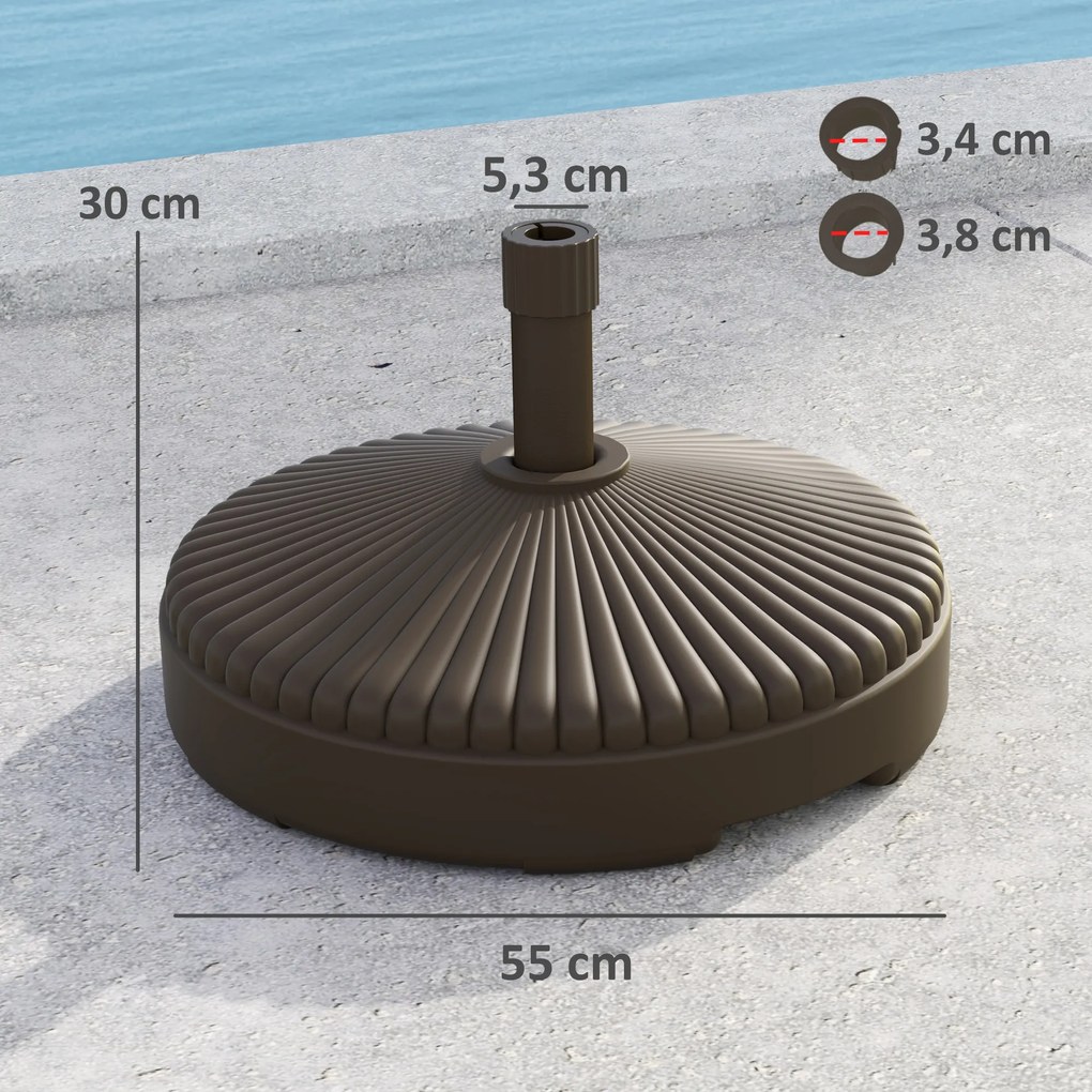 Base para Chapéu de Sol Redonda Suporte para Chapéu de Sol Preenchível com Água 23L ou Areia 28kg Ø55x30 cm Castanho