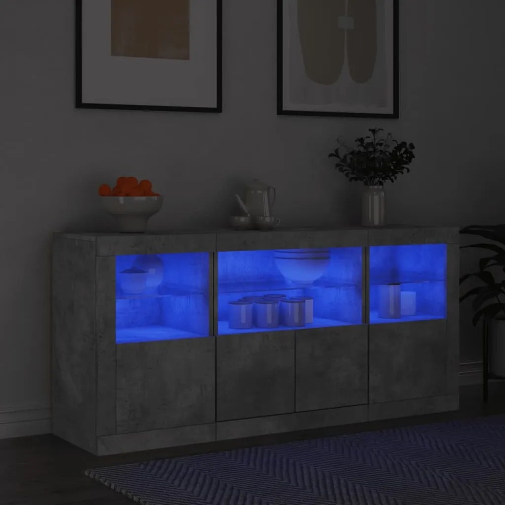 vidaXL Aparador com luzes LED 142,5x37x67 cm cinzento cimento