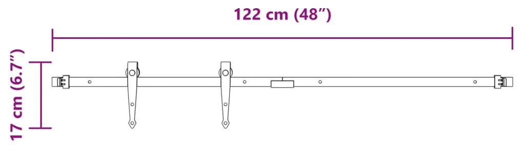 Mini kit p/ porta de armário deslizante 122cm aço carbono preto