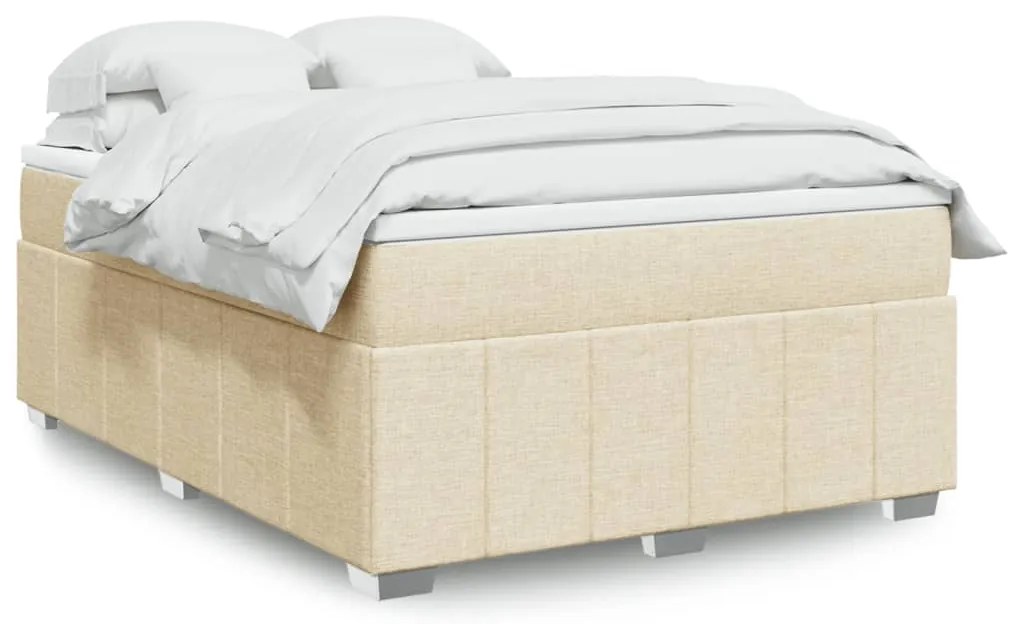 vidaXL Cama com molas/colchão 140x200 cm tecido cor creme