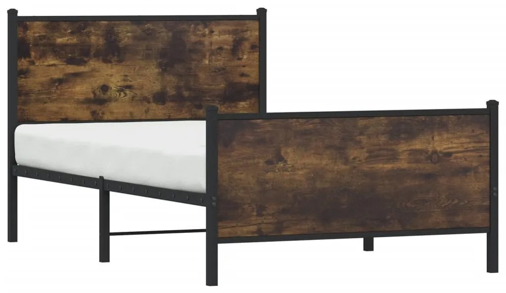Estrutura de cama sem colchão 100x200 cm metal carvalho fumado