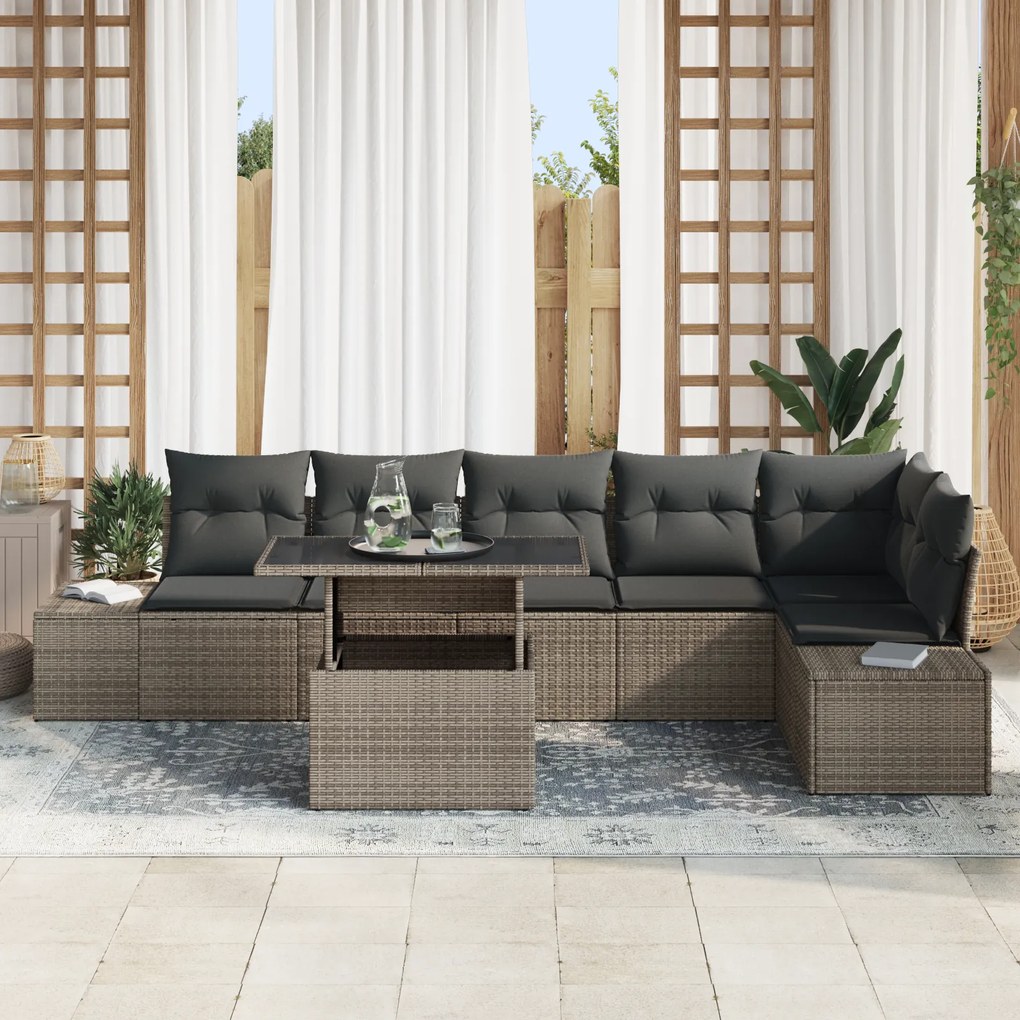 Conjunto de Sofá de Jardim de 7 Peças com Almofadas Cinzento de Polyra