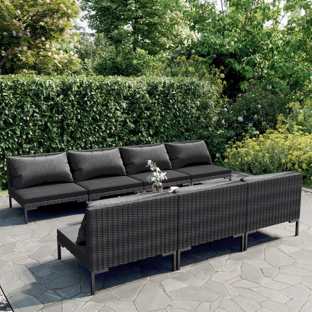 vidaXL 8 pcs conj. lounge jardim c/ almofadões vime PE cinzento-escuro
