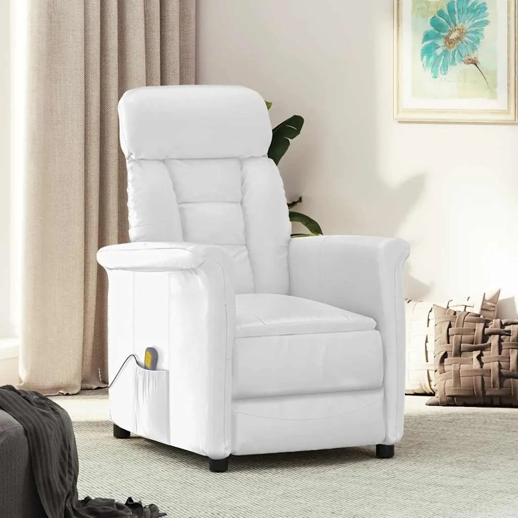 vidaXL Cadeira de massagens couro artificial branco