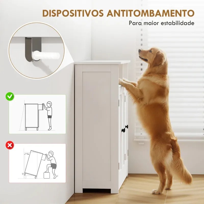 Armário de Casa de Banho Estreito com 3 Portas 2 Compartimentos Abertos Prateleira Ajustável 85x30x85 cm Branco