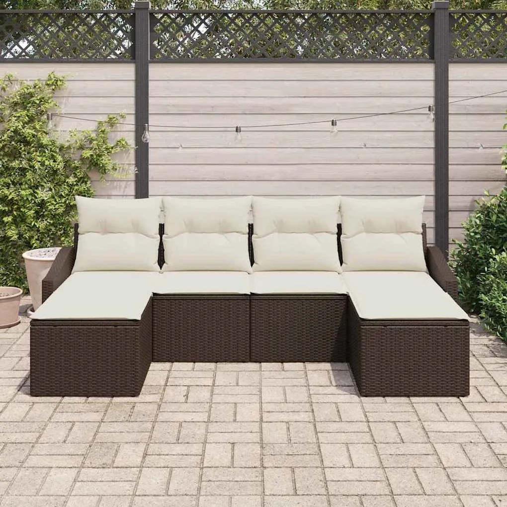 Conjunto de sofá de jardim 6 peças com almofadas marrons em rattan sin