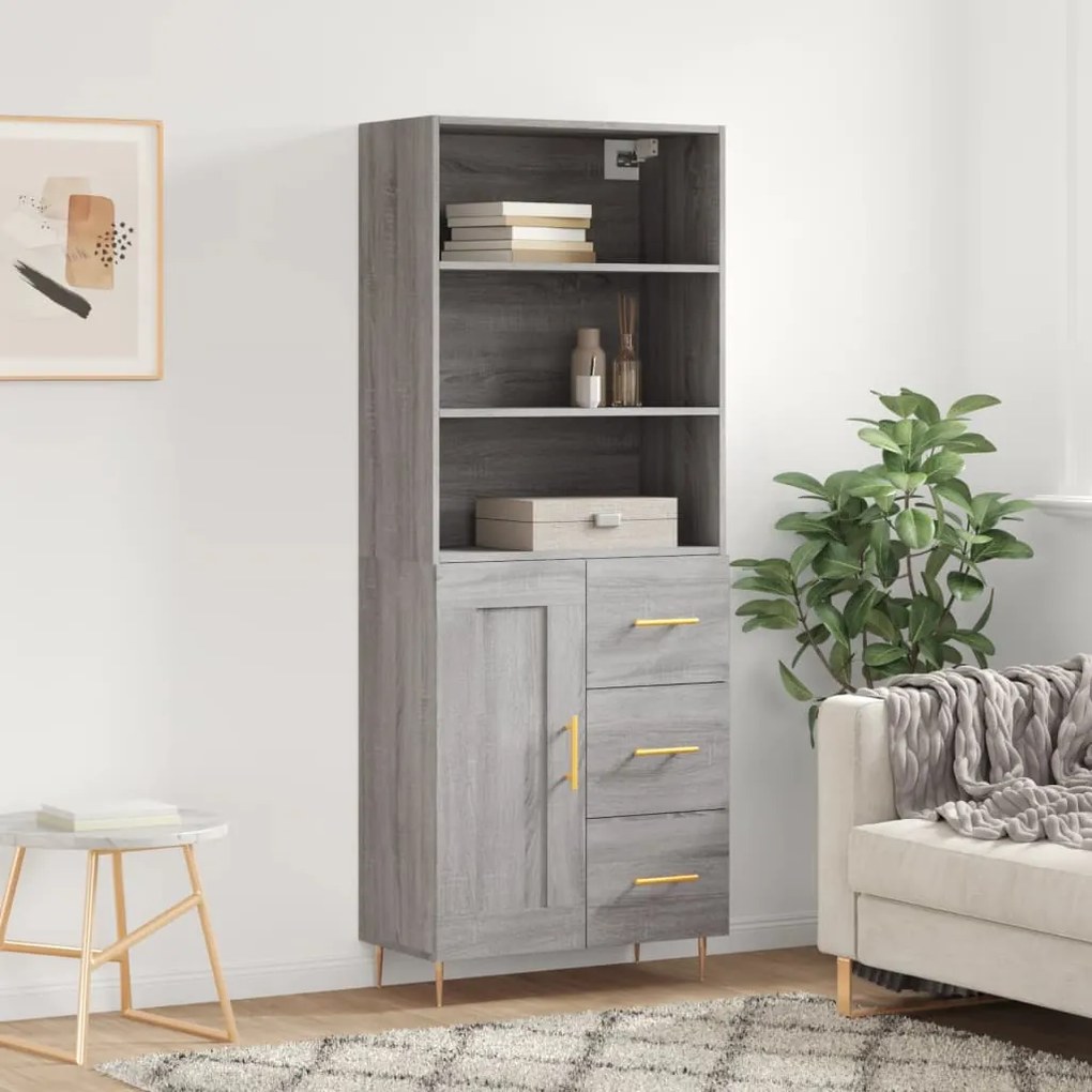 vidaXL Armário alto 69,5x34x180 cm derivados de madeira sonoma cinza