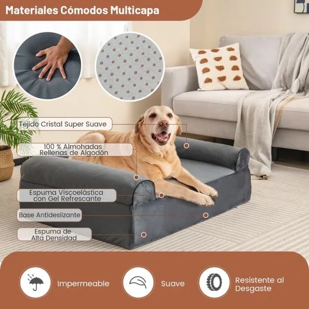 Cama para cães 102 x 81 x 30,5 cm de gel refrescante com fundo antiderrapante Suporte de espuma espessa de 2 camadas Capa removível Cinza
