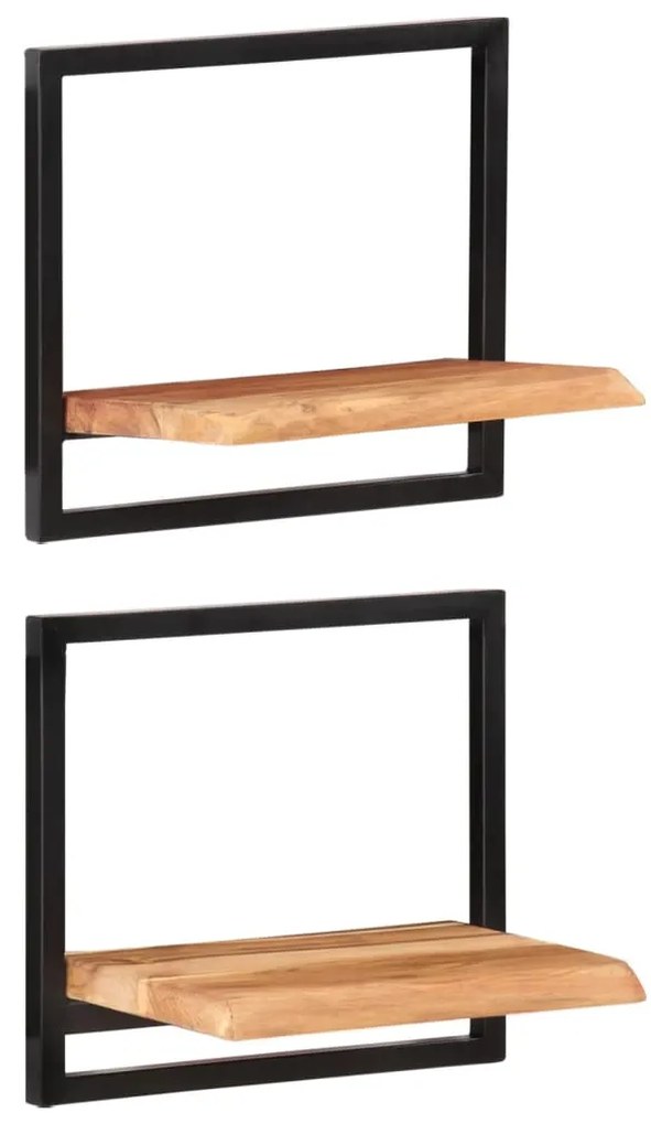 Prateleiras de parede 2 pcs 40x24x35 cm acácia maciça e aço