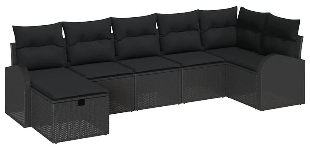 Conjunto de Sofás de Jardim 7 Peças com Almofadas Preto Rattan