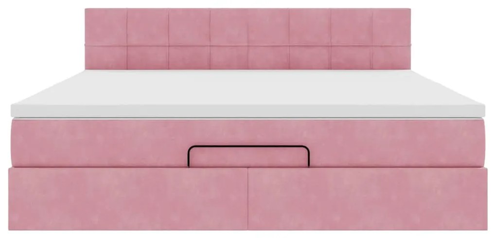 Cama otomana com colchão &amp; LEDs 180x200cm veludo rosa