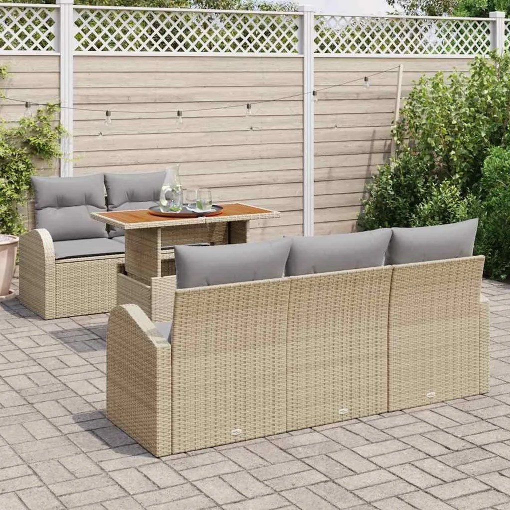 Conjunto de Sofá de Jardim 6 Peças com Almofadas Bege em Rattan