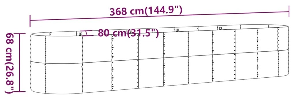 Canteiro elevado jardim 368x80x68cm aço revestido a pó castanho