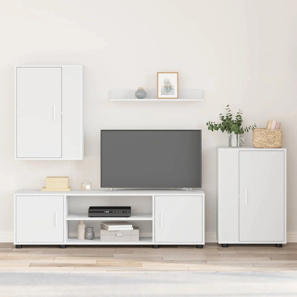 vidaXL Conjunto de móvel de TV 4 pcs Branco Madeira processada