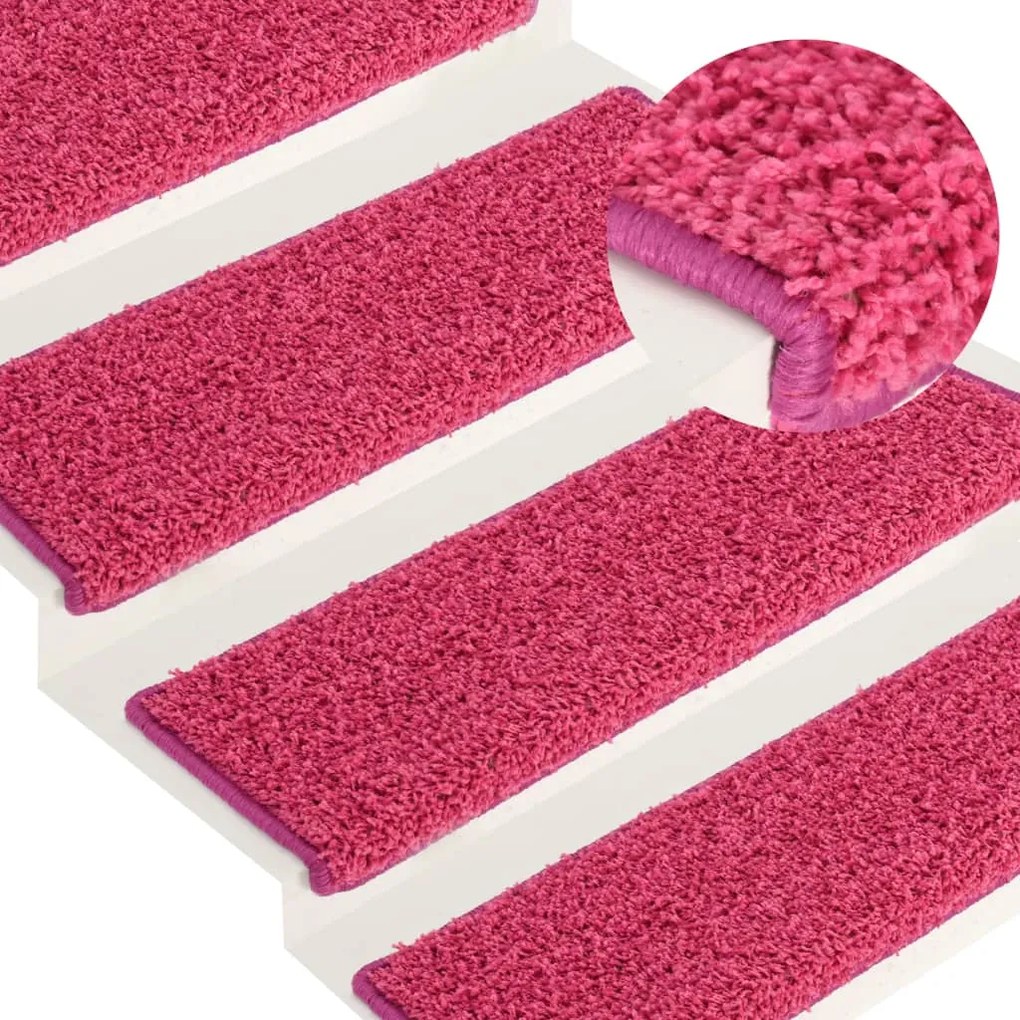 vidaXL Tapetes de escada 15 peças 65x21x4 cm rosa com borda retangular