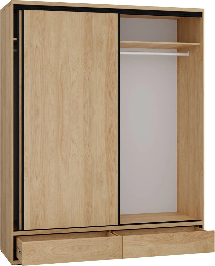 Roupeiro Etrmoni 109, Madeira clara, 221x177x59cm, 184 kg, Portas para roupeiro: Deslizante, Número de prateleiras: 2, Número de prateleiras: 2