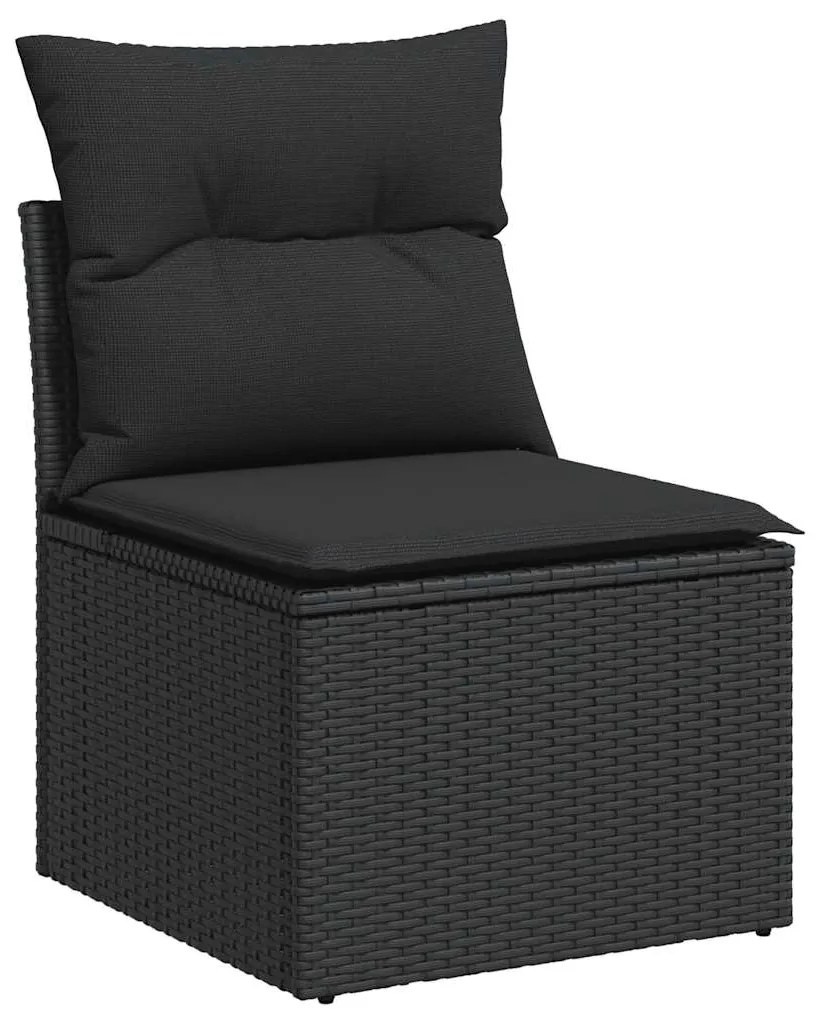 8 pcs conjunto sofás de jardim com almofadões vime PE preto