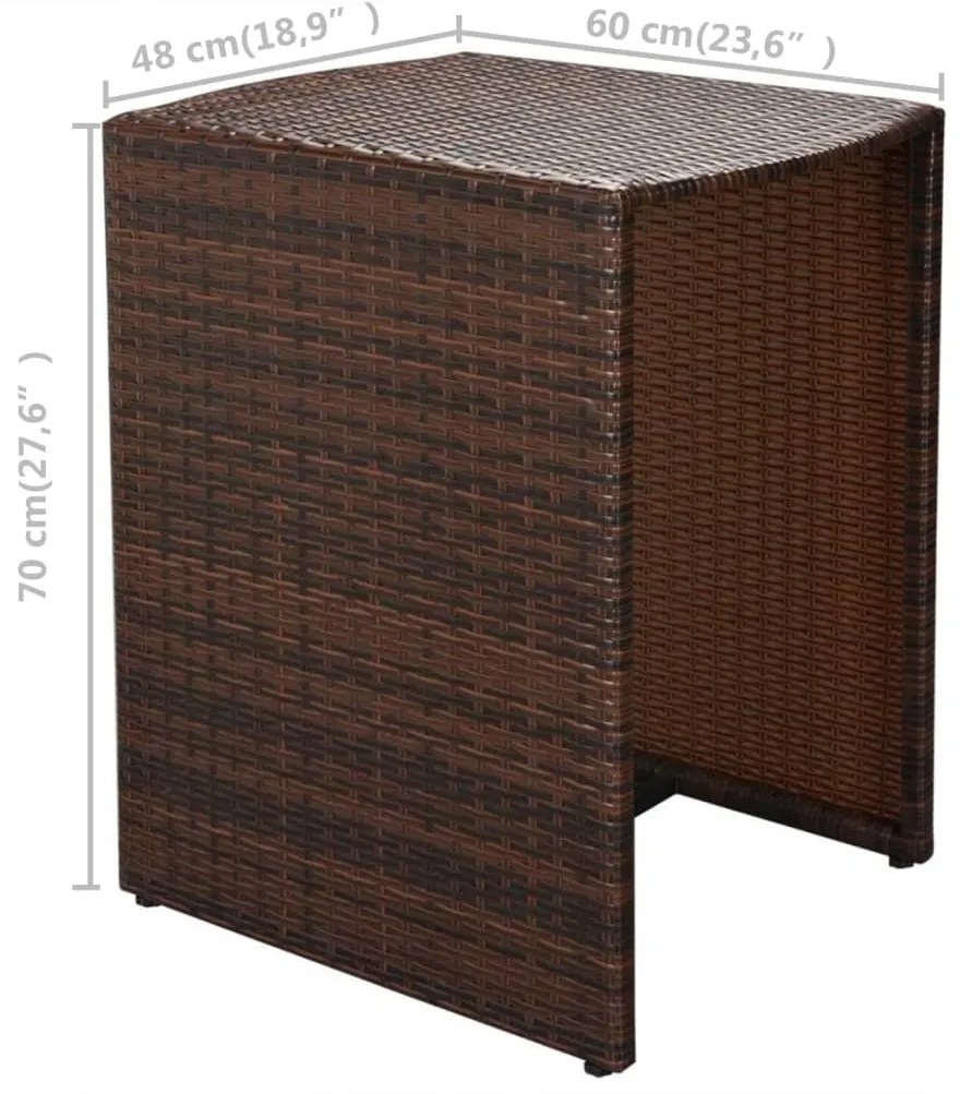 3 pcs conjunto bistrô com almofadas vime PE castanho