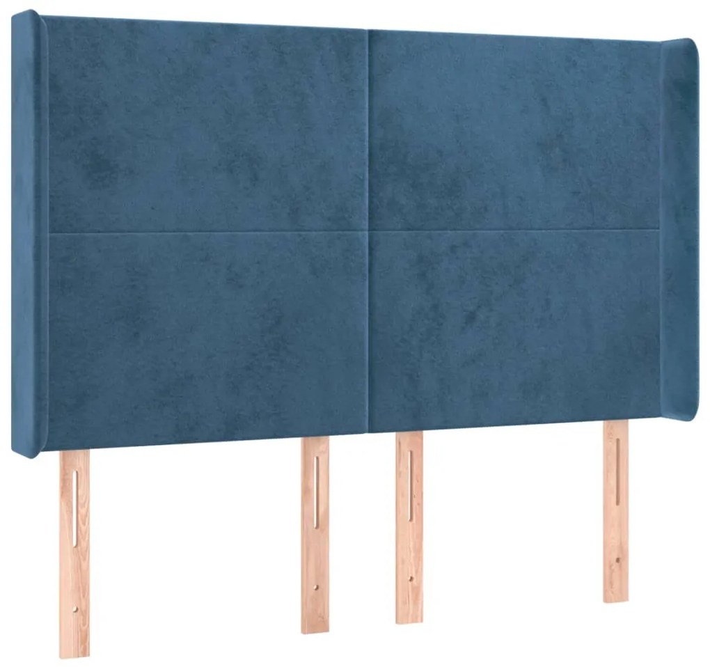 Cama box spring c/ colchão/LED 140x190 cm veludo azul-escuro