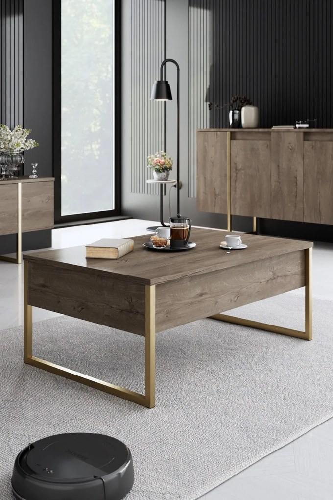 Conjunto de Mobiliário de Sala Luxe – Noz Dourado – Console 160x35x80